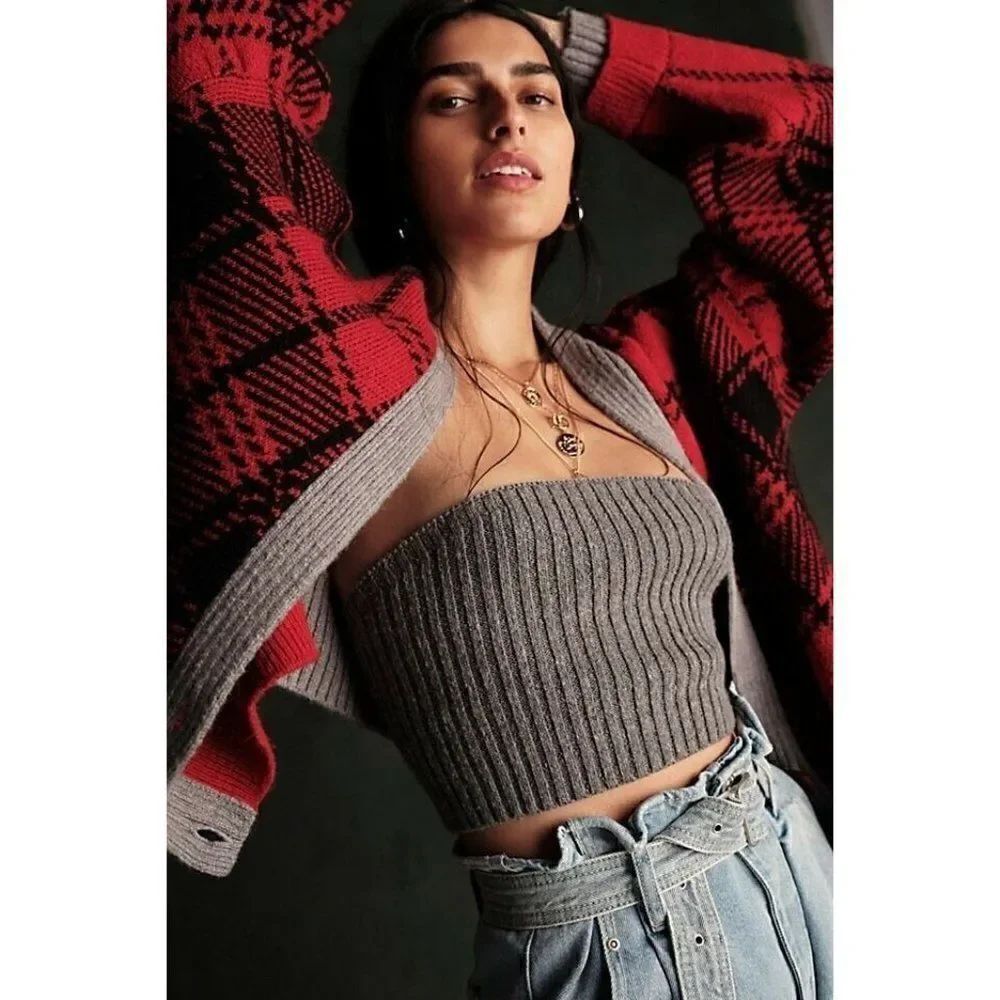 NWT FREE PEOPLE PDX PLAID CARDI CARDIGAN SWEATER